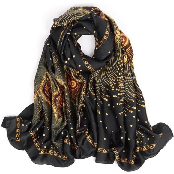 Silk Feeling Long Scarf Black - Picture 1 of 7
